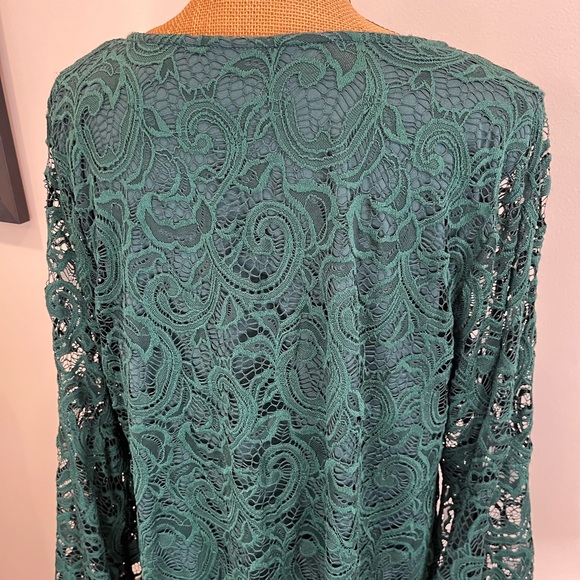 Lane Bryant Lace Midi Shift Dress Forest Green Statement Sleeves Size 20 - Picture 8 of 11